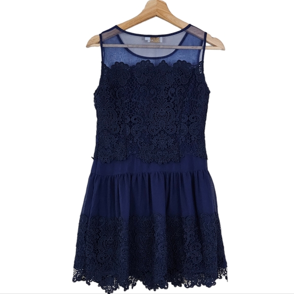 Es. Feel Dark Blue Lace Sleeveless Bridal Prom Formal Short Dress - Picture 3 of 10
